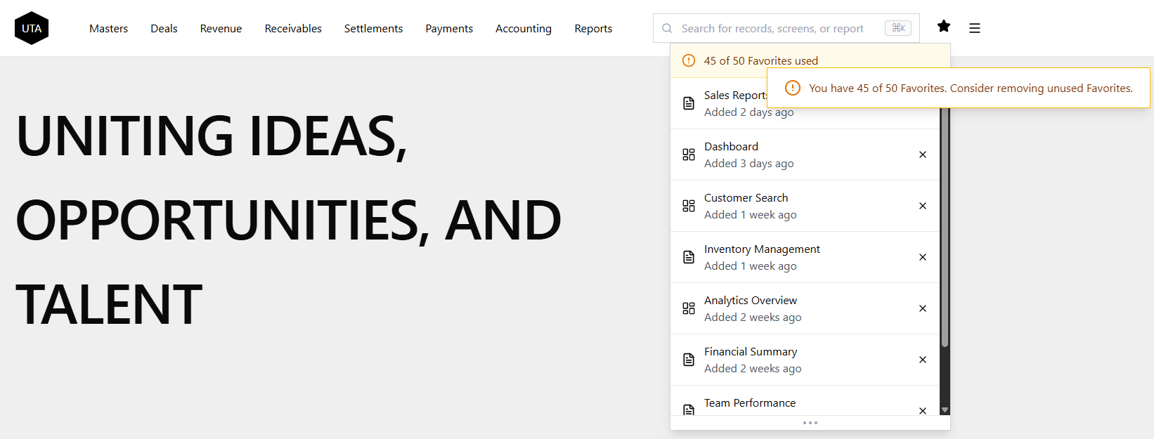 Favorite limit warning