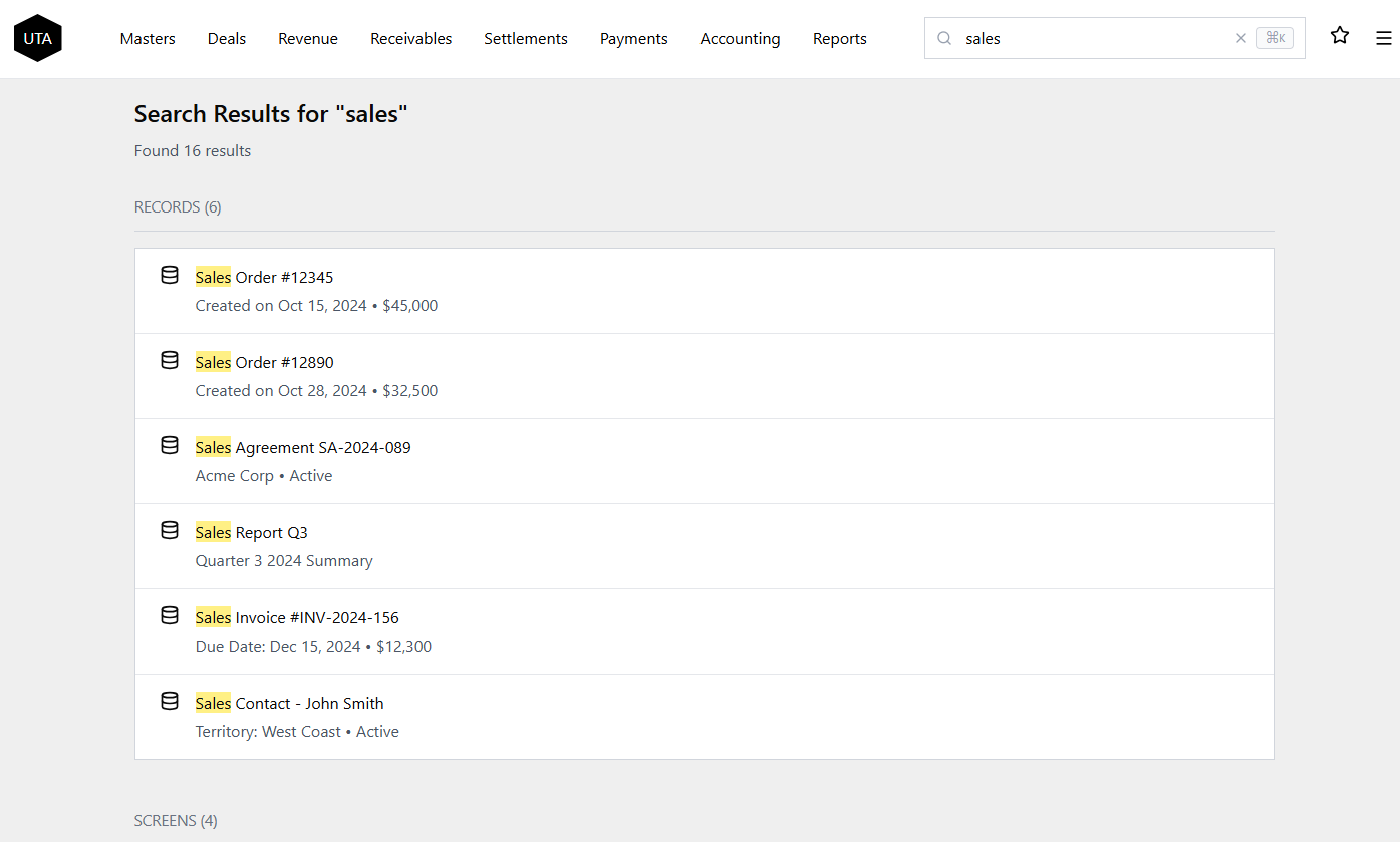 Dedicated search results page