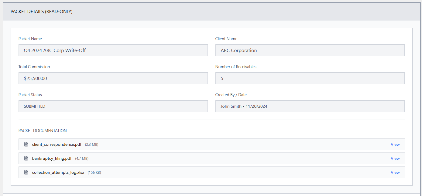 Approval Screen - Packet Detail Mockup