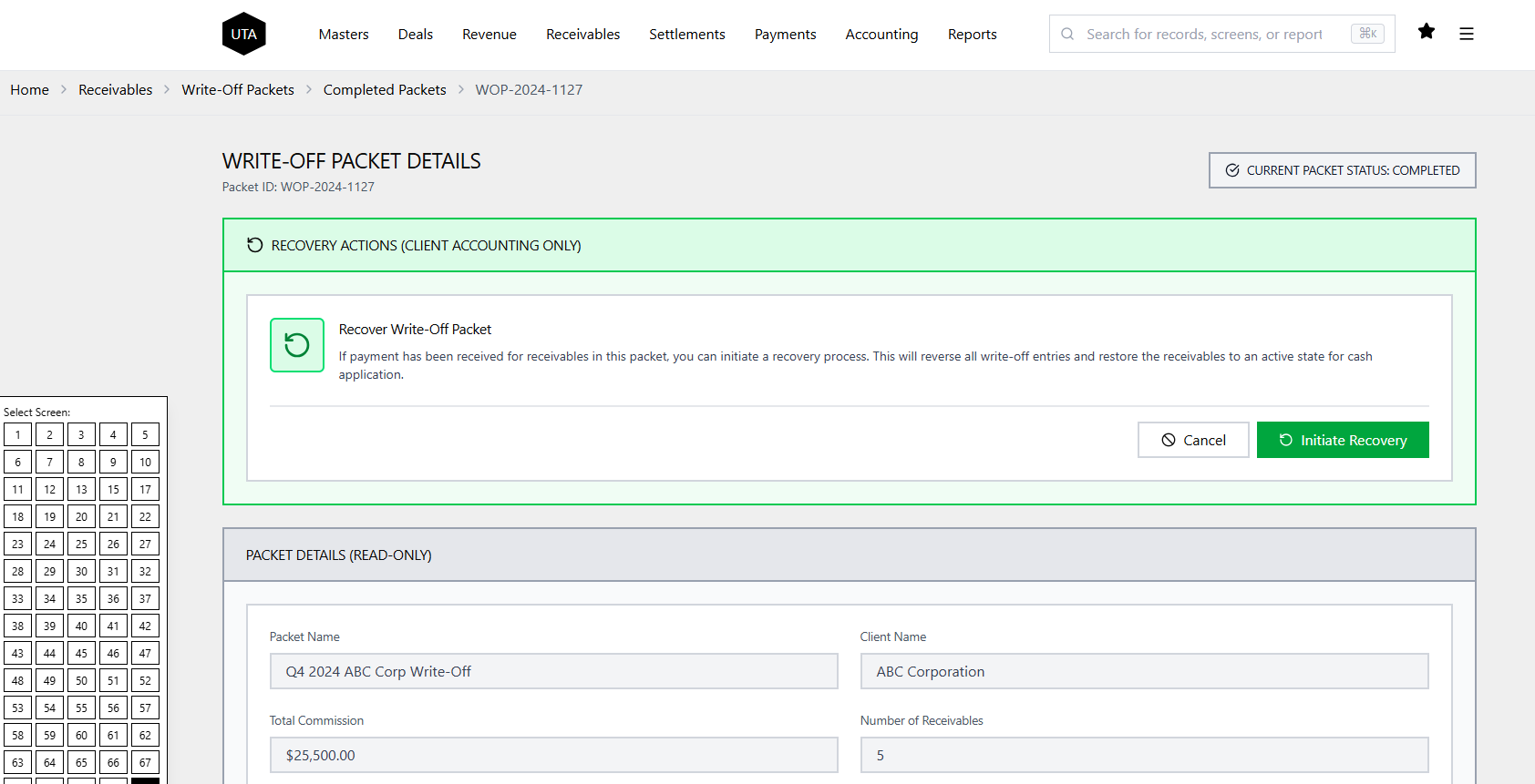 Recovery Processing Screen Mockup